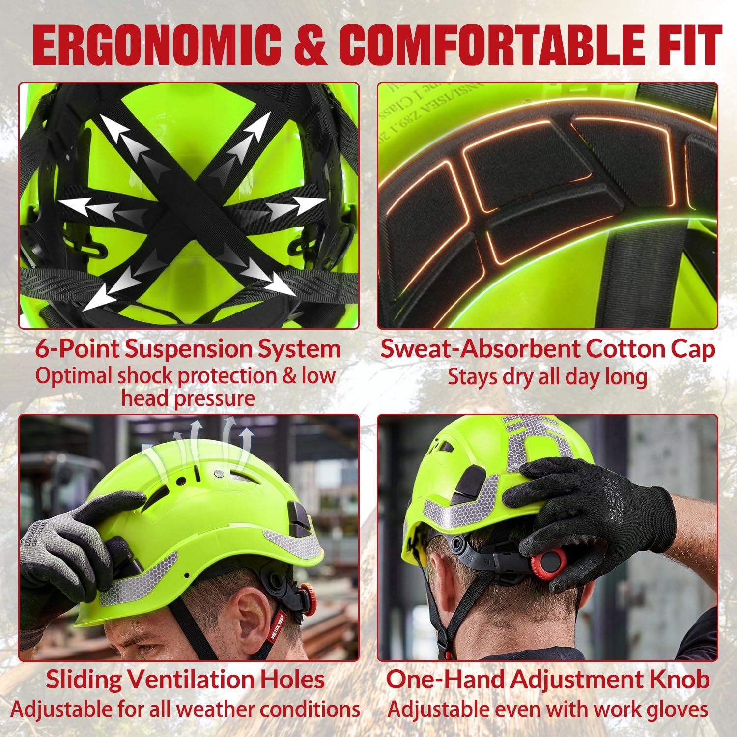 HEARMOR VOLTEK - Set di casco di sicurezza forestale, in ABS, con protezione per le orecchie, protezione completa per testa, occhi, viso e udito, antiurto, design ventilato