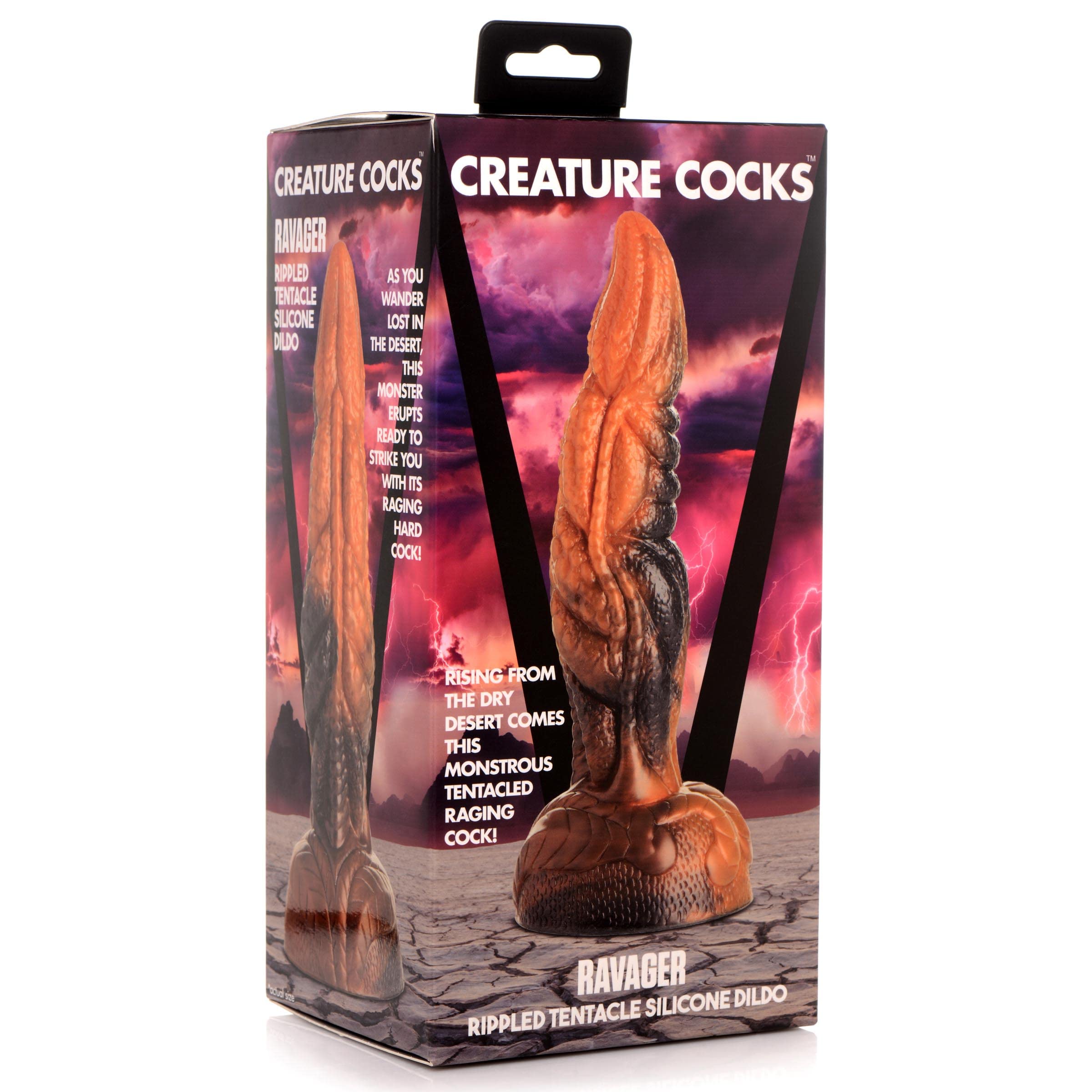 Creature Cocks Ravager Rippled Tentacle Silicone Dildo | Marbled, Muscular, and Wavy with Reptile Textures | Suction Cup Base and Harness Compatible, Made with Premium Silicone