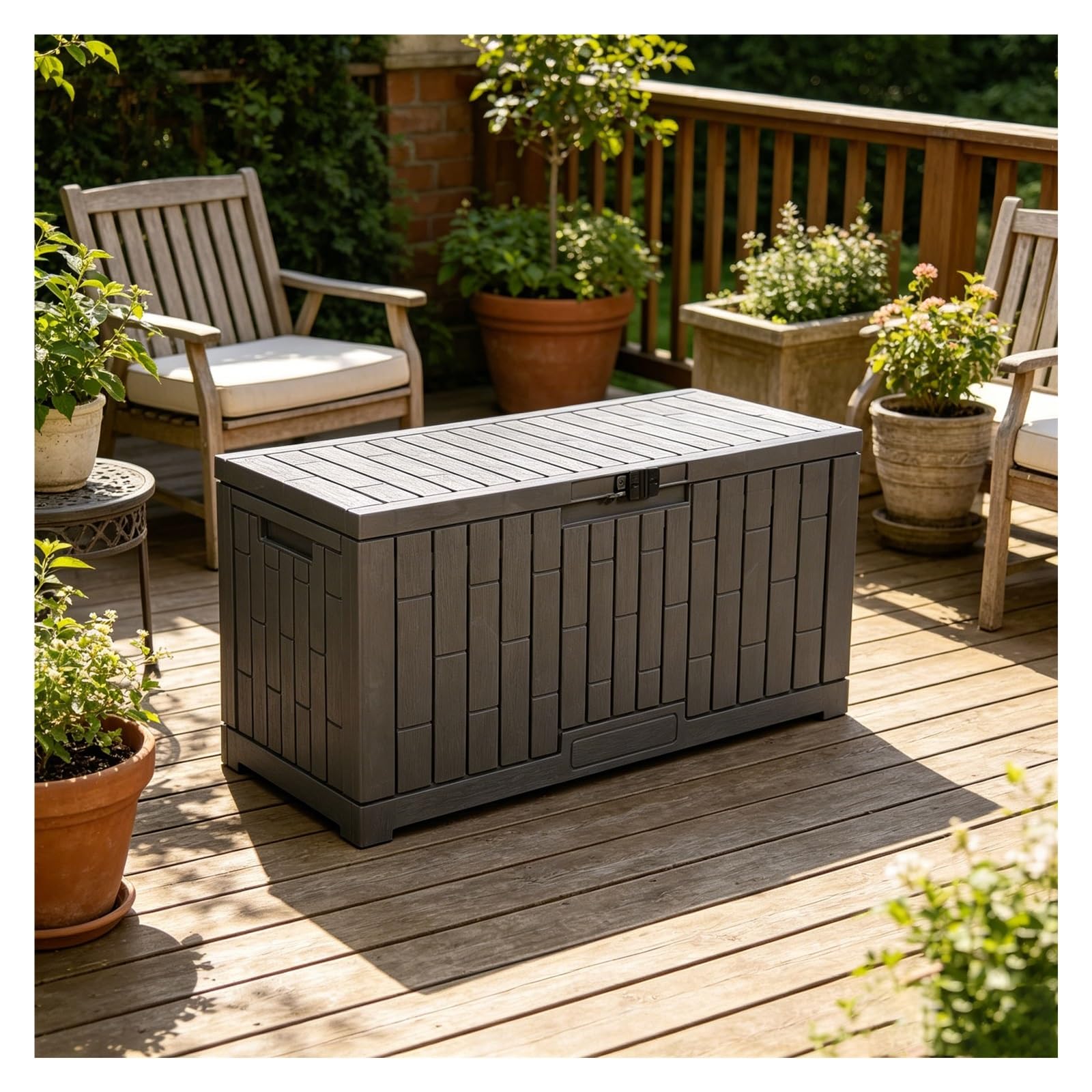 Boîte de livraison de colis pour l'extérieur, boîte de rangement extérieure avec fente de verrouillage, boîte de terrasse étanche extra large pour courriers, colis et outils de jardinage