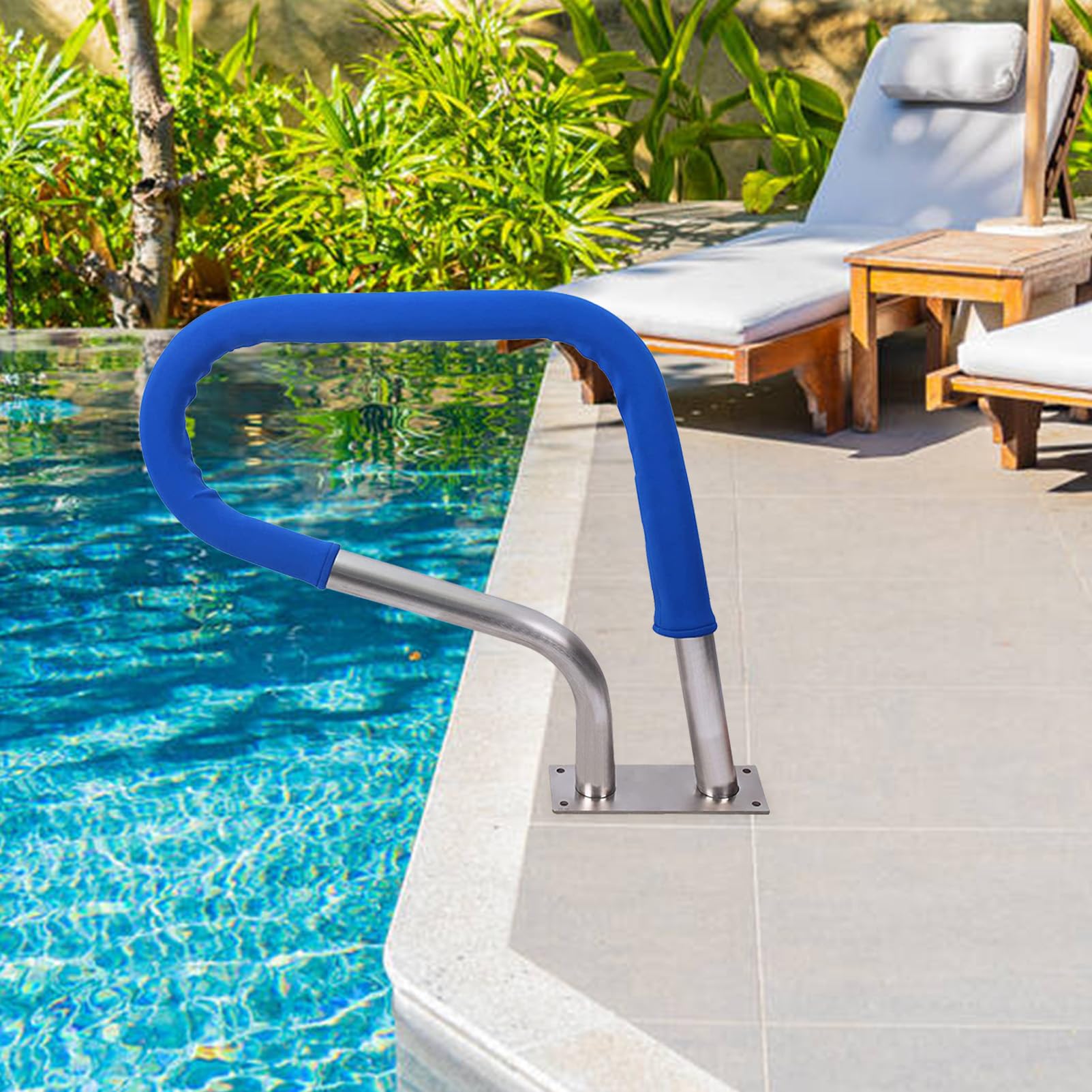 Barandilla de la piscina, 32x23Inch Inground Pool Rails, 330 LBS capacidad de carga, 304 de acero inoxidable piscina barandilla de la escalera con la cubierta de agarre y accesorios de montaje rápido