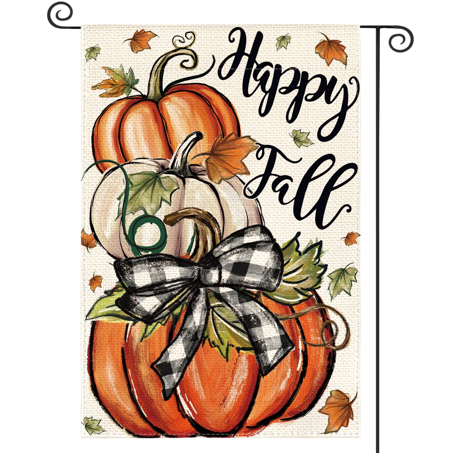 AVOIN colorlife Happy Fall Garden Flag 12x18 Inch Double Sided Outside, Pumpkin Autumn Rustic Yard Outdoor Flag