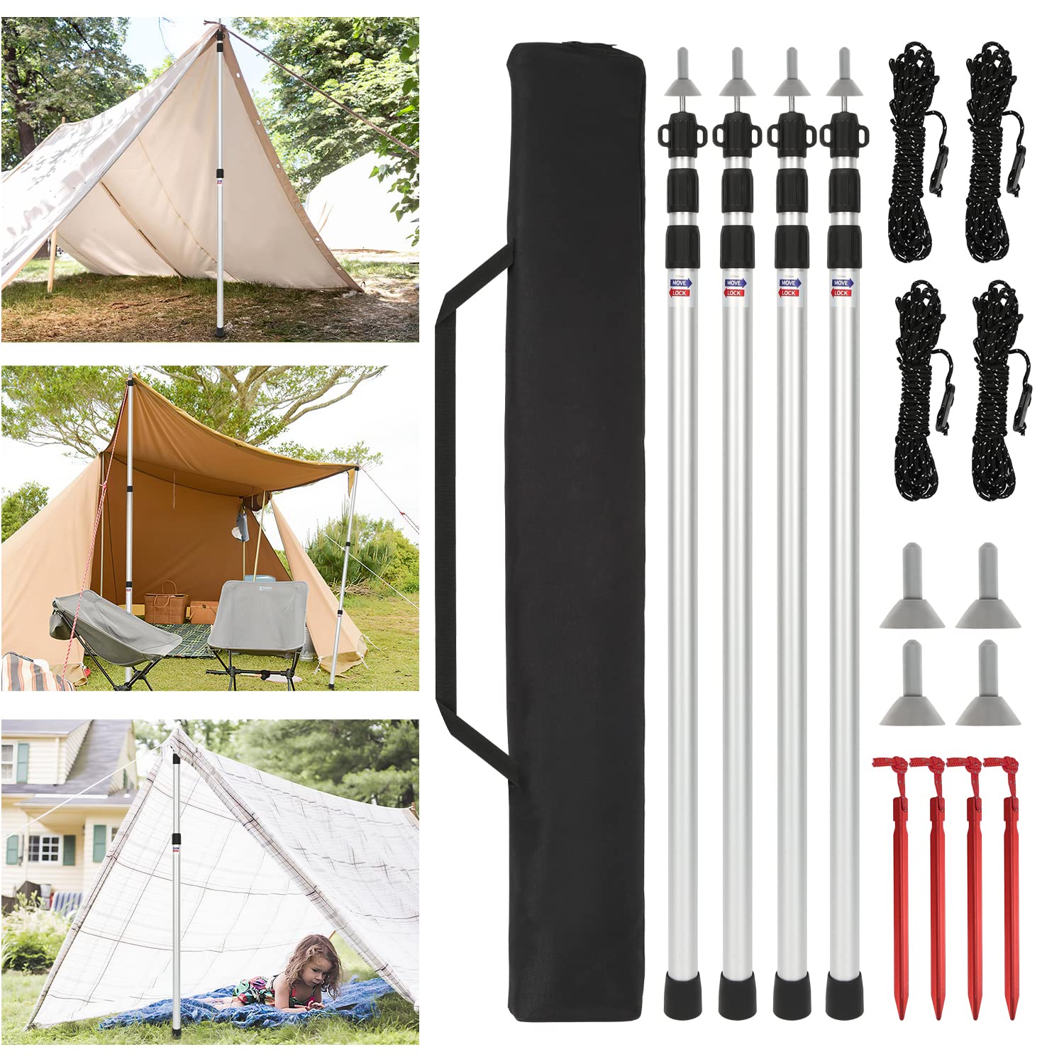 Zeltstangen Tarpstangen, Aluminium Aufstellstange, Leichte Teleskopstangen für Zeltfliegen Tarps, Ersatz-Zeltstangen Outdoor-Sport-Camping Verstellbares Teleskop