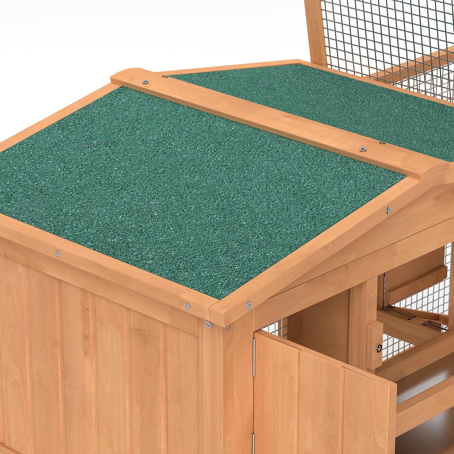Natural Wood and Wire Outdoor Rabbit Hutch with Run