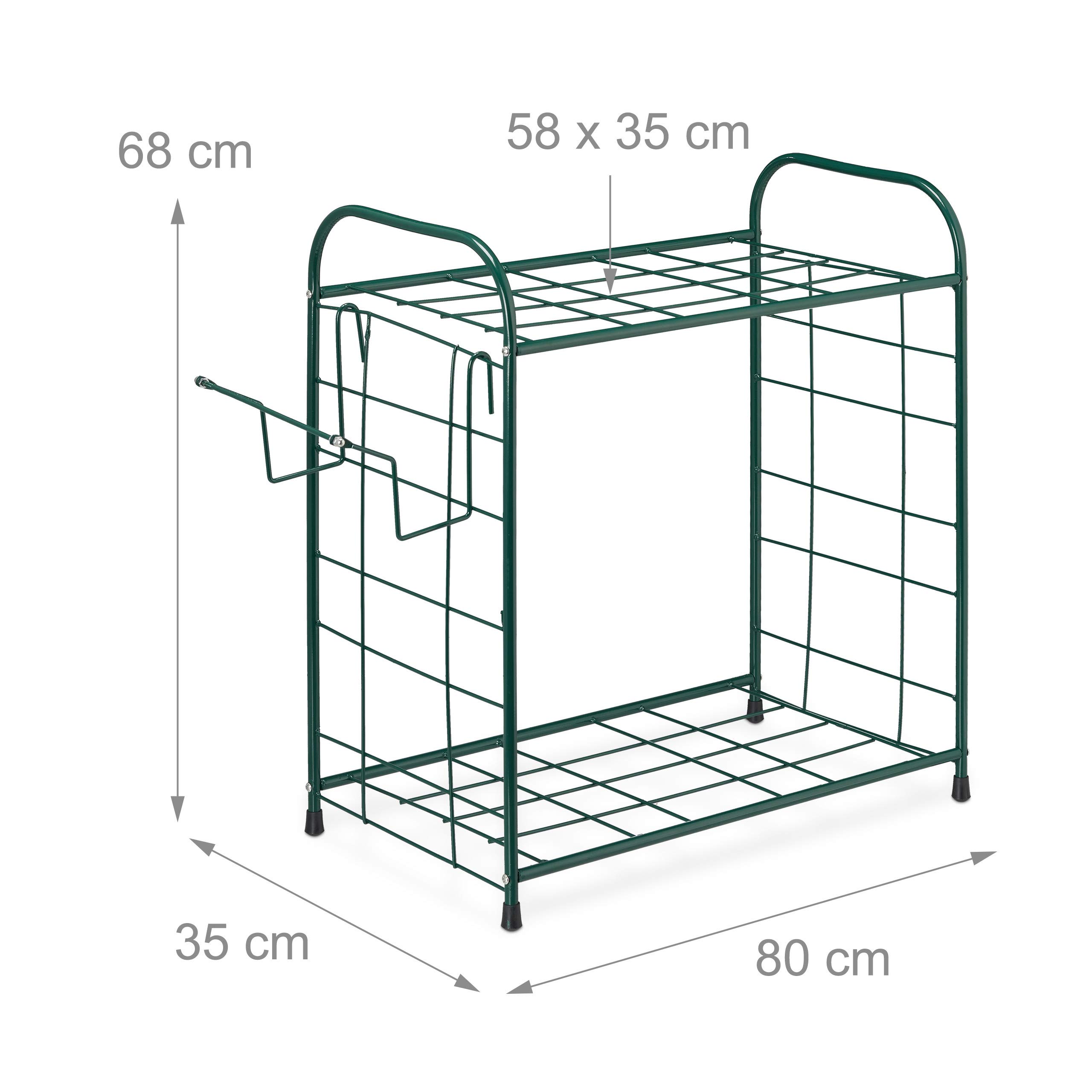 Relaxdays Portautensili da Giardino, Organizer per Vanghe, Rastrelli & Scope, da Giardinaggio, 68x80x35 cm, Verde