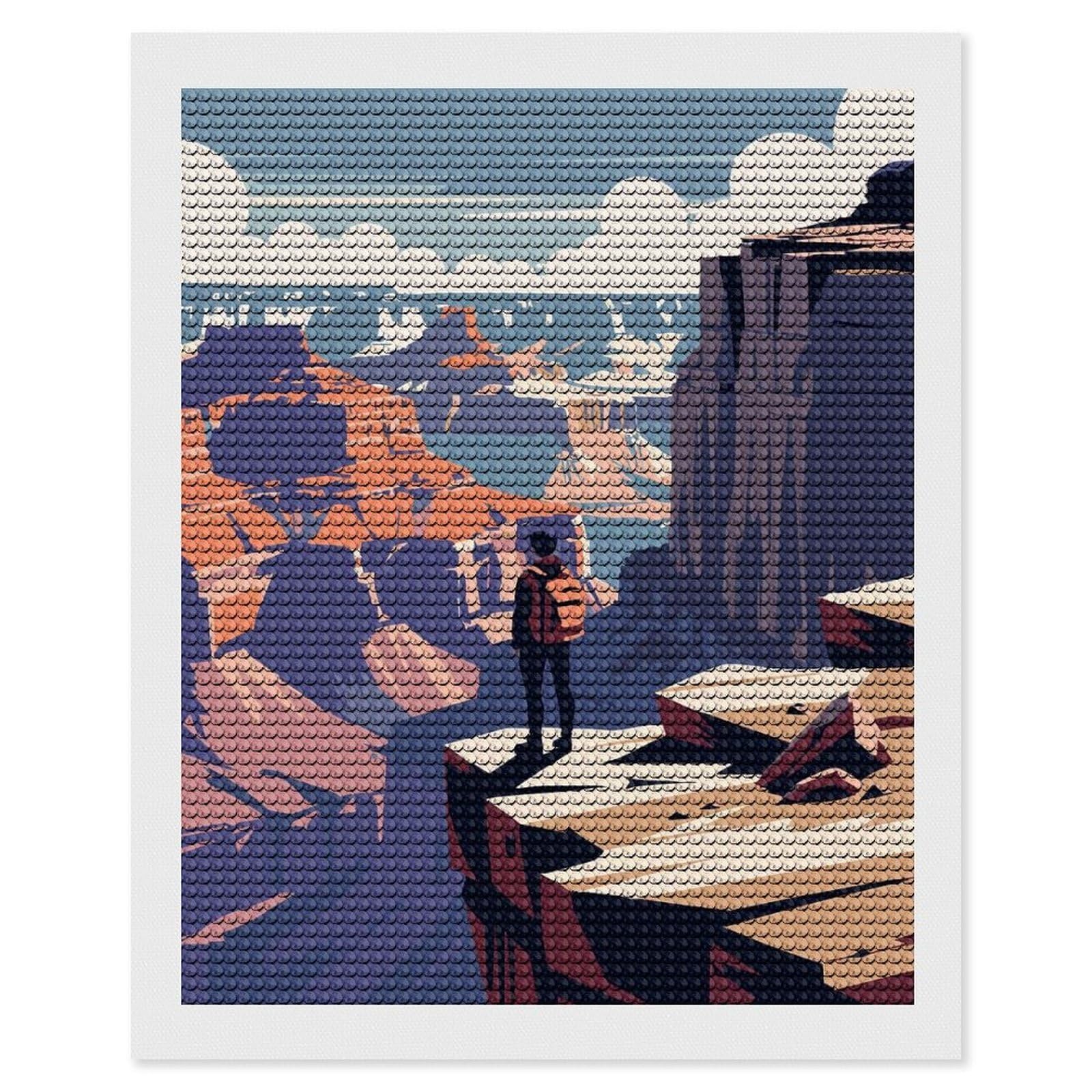 Junmoney Grand Canyon Hiker Illustration Diamond Painting Canvas Kit 16"x20", Leisure Activity, Aesthetic Room Decor, with Tool Kit, DIY, Gift