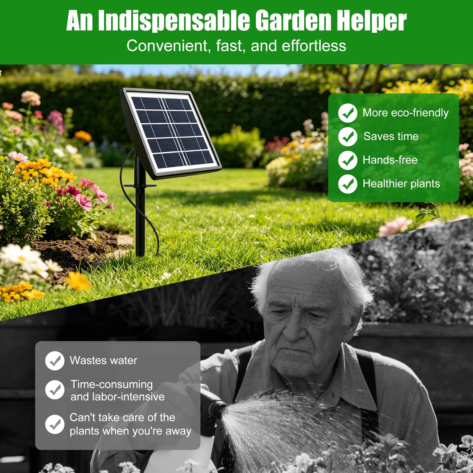 Solar Bewässerungssystem,Automatisches Gartenbewässerungssystem mit 15 M Schlauch,für 15 Töpfe,Automatischer Alarm,Geeignet für die Pflanzenbewässerung Während des Urlaubsfür Garten, Balkon