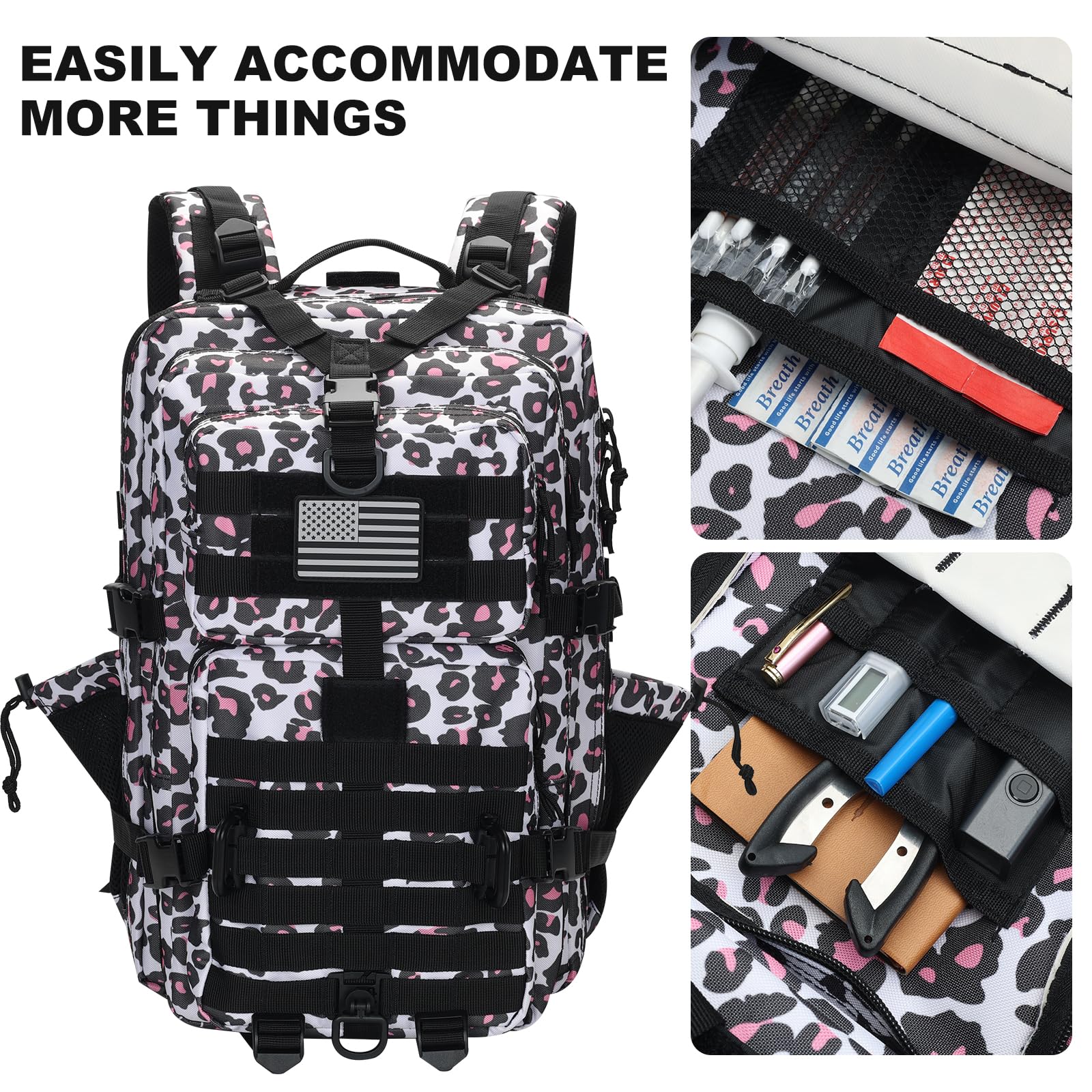 Hannibal Tactical Sac à dos tactique Molle d'assaut 45 L avec porte-bouteille, léopard