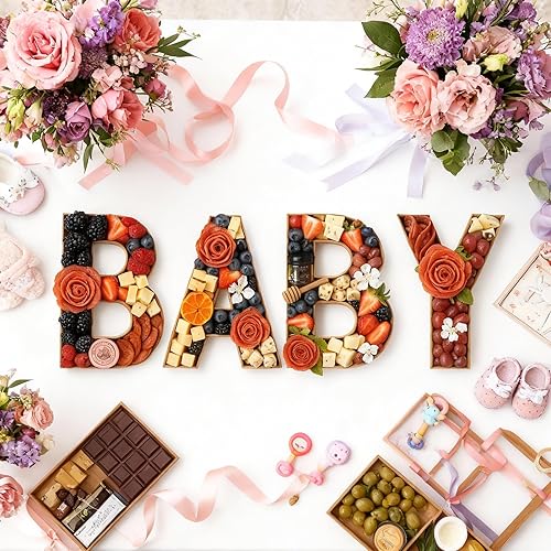 Miniatura 4 de Letras de tablero de charcutería para bebés de 12 pulgadas, decoraciones de revelación de género, letras de cartón rellenables, decoración de baby