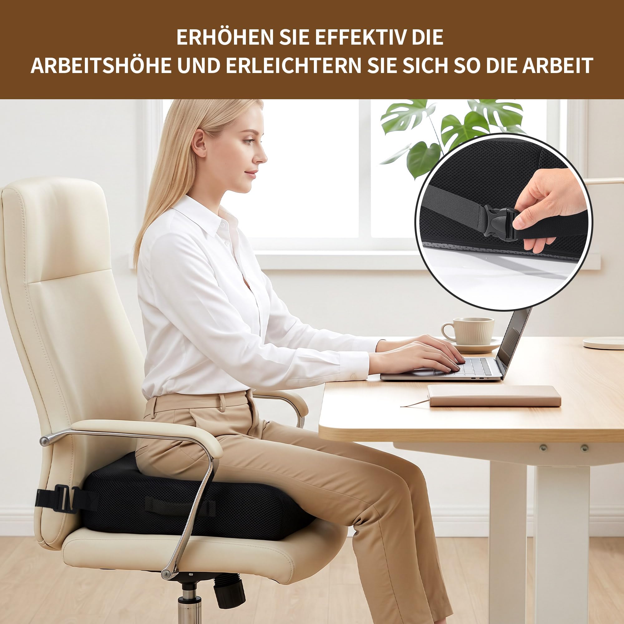 Coussin d'assise extra épais pour chaise de bureau, coussin en mousse à mémoire de forme, coussin de siège de voiture, coussin de siège ergonomique pour soulager le dos, les hanches et le