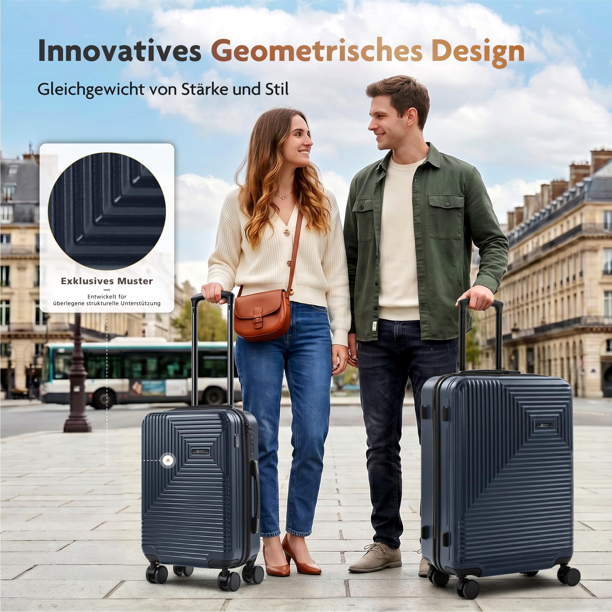 ALPHA CAMP Polycarbonat Koffer L Hartschalenkoffer Reisekoffer mit Rollen | koffer mittel hartschale leicht reißverschluss rollkoffer koffer&trolleys suitcase luggage für reise mit tsa schloss blau