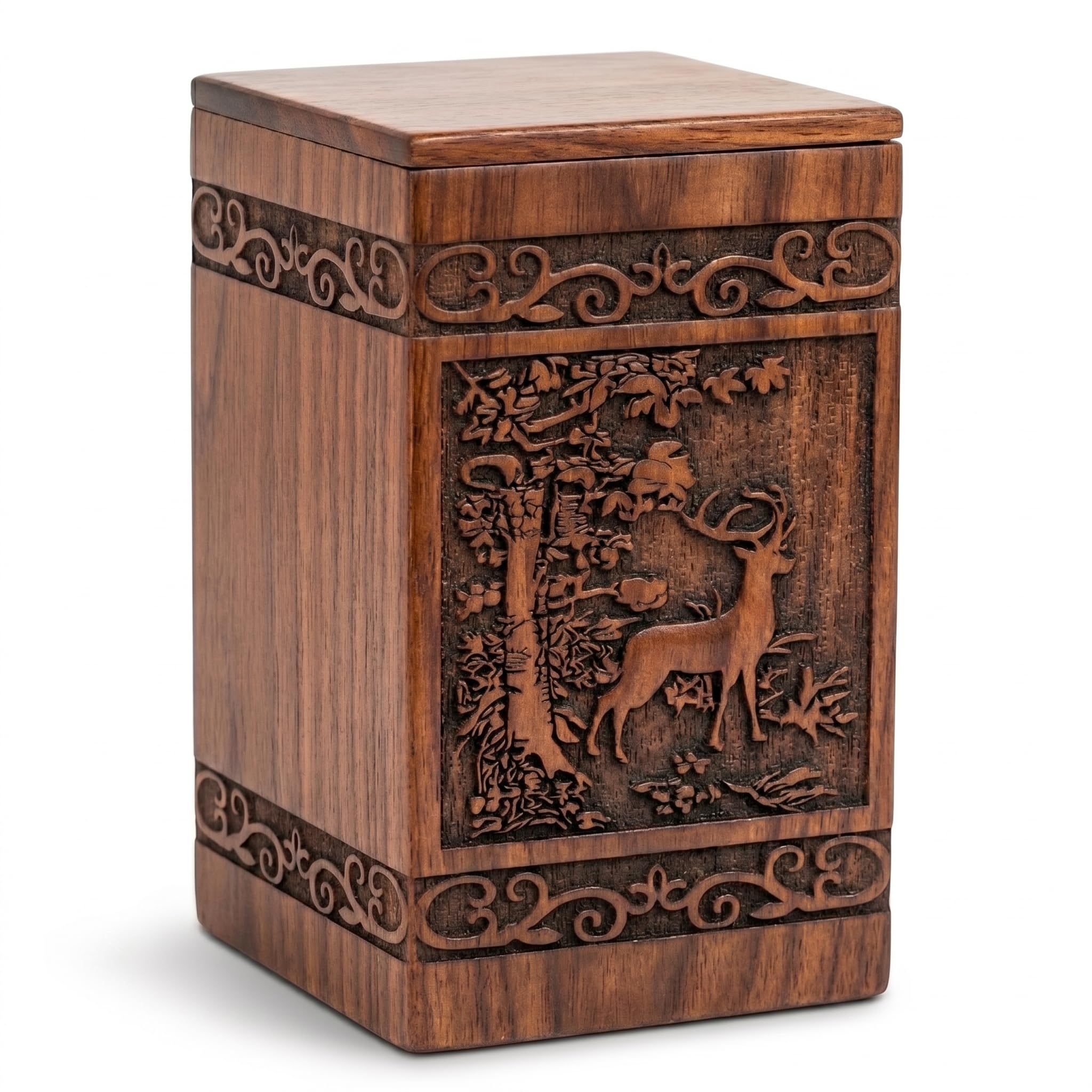 Wooden Cremation Urns Box for Human Ashes, Memorial Keepsake Boxes for Adults, Male/Female,Child, Pets Dog Cat Wood Burial Funeral Container (Deer) Urn, Capacity (Small)