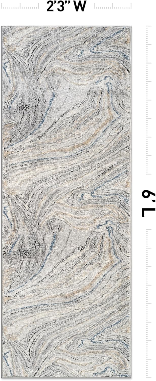 Rugshop Marble Swirl Distressed Gray Area Rug Modern Indoor Rug for Living Room, Bedroom, or Dining 2' 3" x 6' Runner Ideal for Hallway, Kitchen, Entryway, or Behind the Sofa