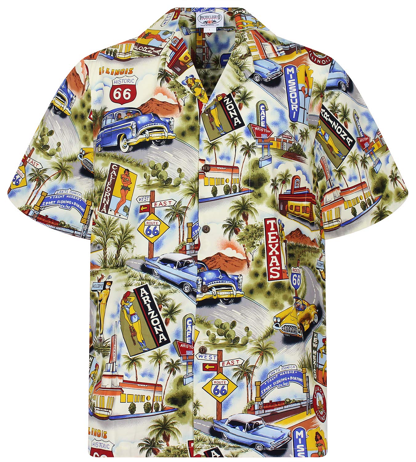 P.L.A. Pacific Legend | Camicia Hawaiana Originale | per Uomo | S - 4XL | Manica Corta | Tasca Anteriore | Hawaiian-Stampa | Car Street Designs, Beige, 4XL