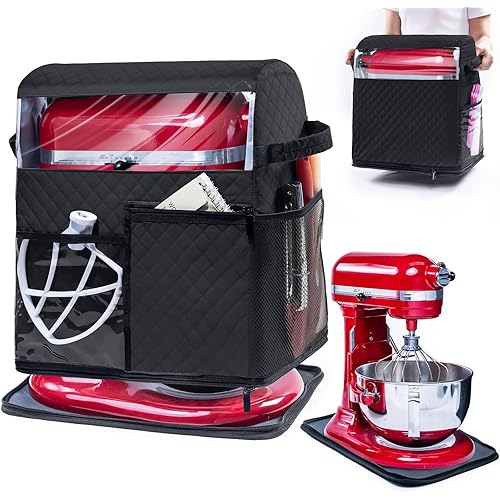 BAGSPRITE Stand Mixer Cover with Detachable Appliance Sliders Base Compatible with KitchenAid Mixer-Storage Bag for 4.5/5 Quart with Pockets for Kitchen Aid Accessories and Attachments