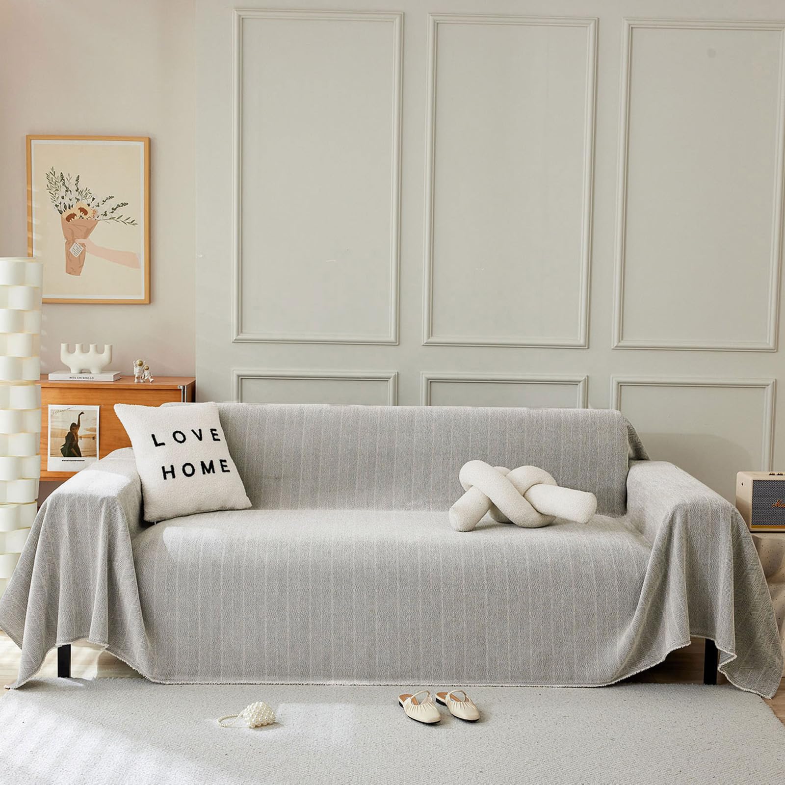 STACYPIK Thick Gray Sofa Cover for Dogs, Herringbone Chenille Couch Cover for Sectional Washable, Pet Couch Protector for 3 Cushion Couch, L Shaped