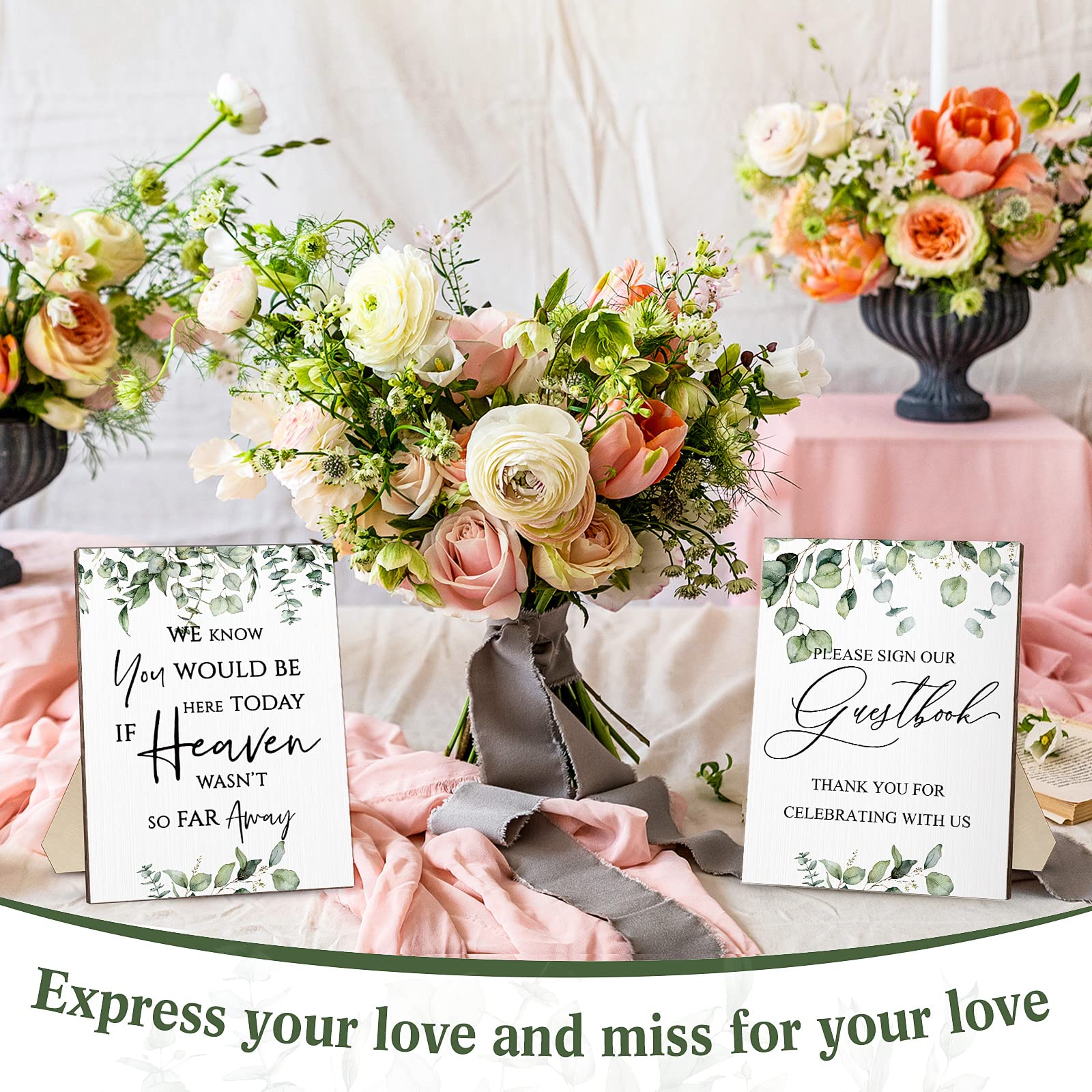 Roowest Gedenktafel für Hochzeit, Gedenkkarten und Geschenke, Aufschrift "If Heaven Wasn't So Far Away", Hochzeitsschilder für Zeremonie und Empfang, 4 Stück