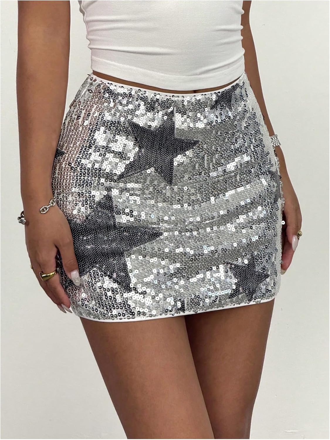 Floerns Women's Sparkly Sequin Skirt Y2k Going Out Rave Club Star Glitter Skirt - Image 2