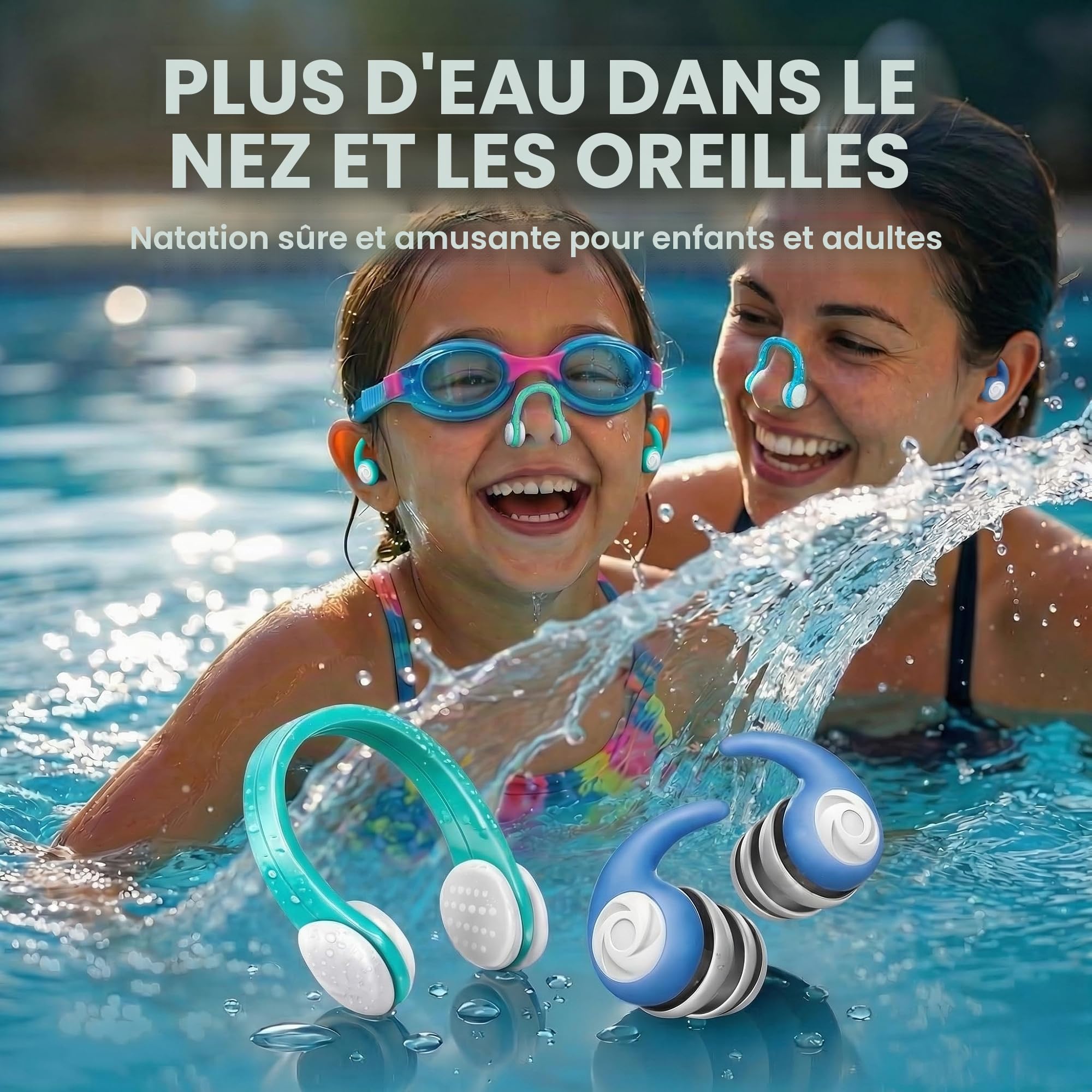 Lot de 9 pince-nez de natation avec bouchons d'oreilles - En silicone - Pour enfants et adultes - Pince-nez étanches pour nager débutants - Avec boîte de rangement - Multicolore