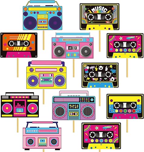 Miniatura 2 de Cinta de casete para decoración de mesa de fiesta, decoración de fiesta Boombox, decoración de fiesta de radio Boom Box Cut 1980, cinta de cassette