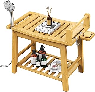 Bamboo Shower Benches for Inside Shower to Sit on, 2-Tier Shower Stool W...