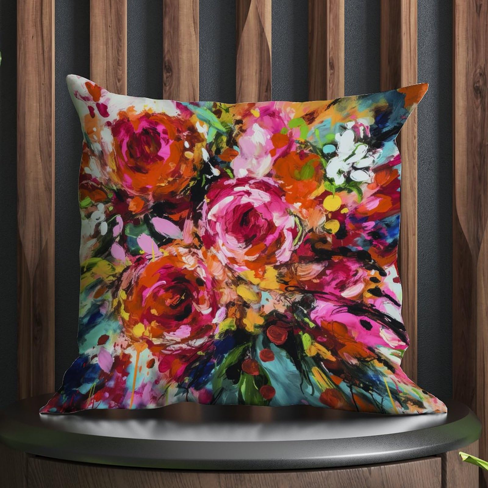 COVOME Bright Floral Pink Rose Dorm Outdoor Throw Pillow Covers Blooms Flower Painting Waterproof Throw Pillowcase 16x16 in Retro Accent Cushion Cover for Sofa Patio Couch
