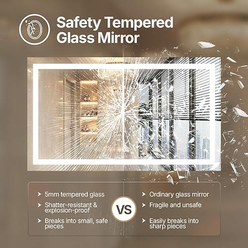 Miniatura 6 de Espejo de tocador LED de 30 x 36 pulgadas para baño, espejo LED frontal y retroiluminado para baño con 3 luces de color, espejo de tocador de pared