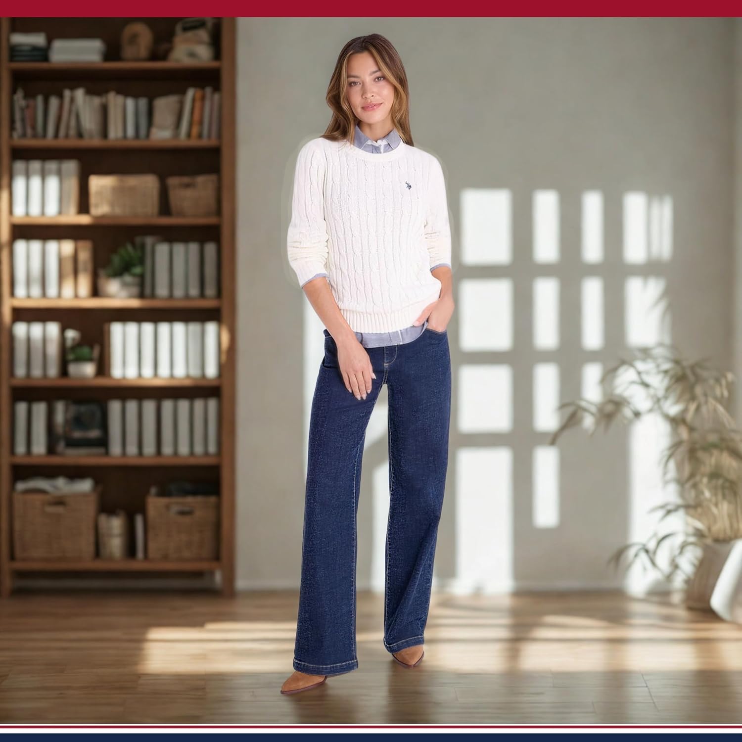 U.S. Polo Assn. Women's Crew Neck Sweaters – Raglan, Cable Knit & Striped - Image 3