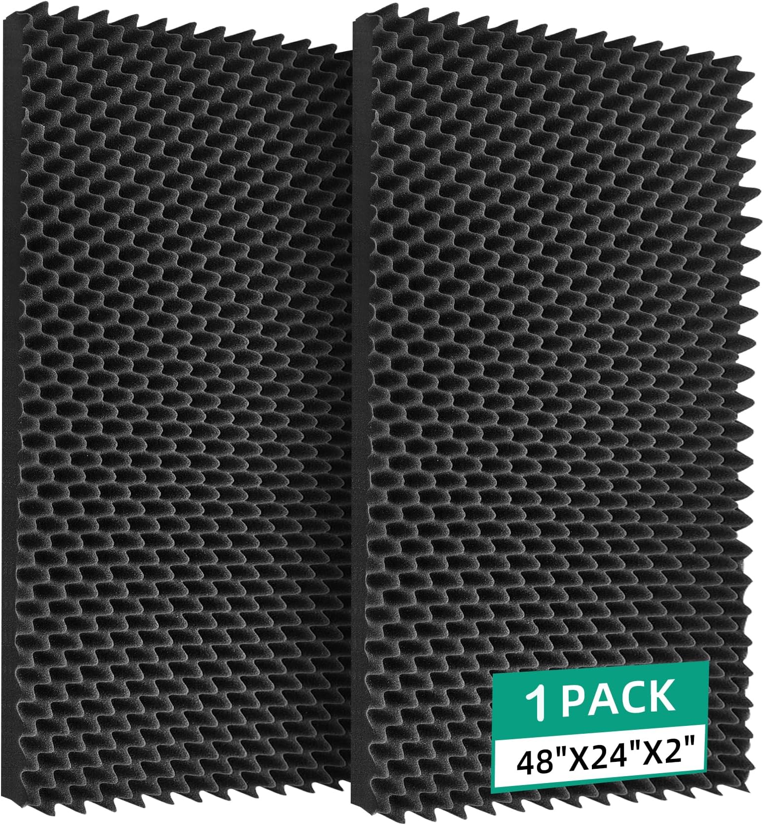 1 Pack 48" X 24" X 2" Sound Proof Foam Panels for Walls, High-Density Egg Crate Acoustic Foam for Noise Reduction & Echo Control in Home Studio, Recording Room, Office
