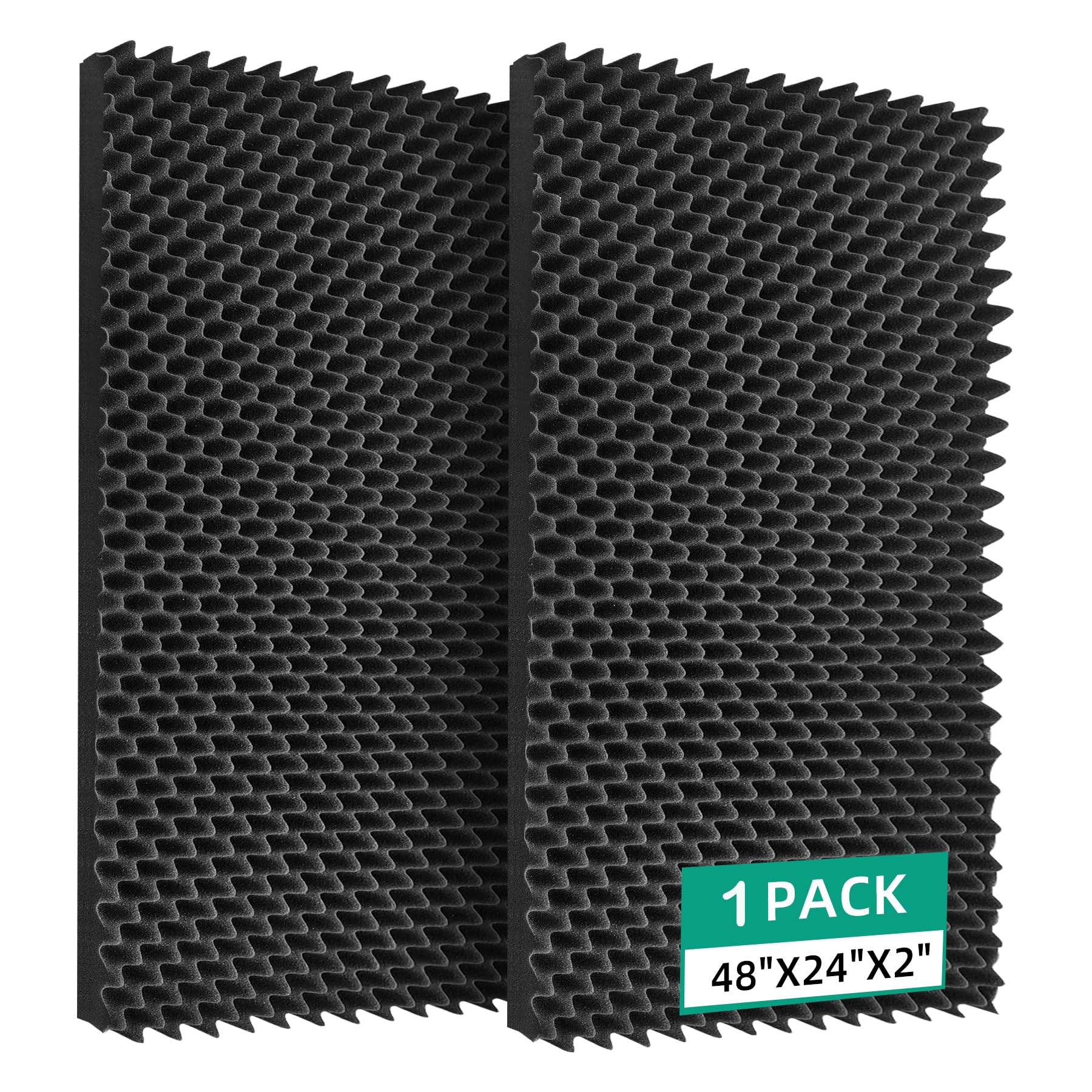 1 Pack 48" X 24" X 2" Sound Proof Foam Panels for Walls, High-Density Egg Crate Acoustic Foam for Noise Reduction & Echo Control in Home Studio, Recording Room, Office