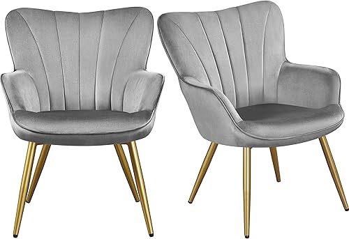 Topeakmart Silla decorativa de terciopelo silla de barril moderna y de mediados de siglo silla de maquillaje con acolchado suave y respaldo alto