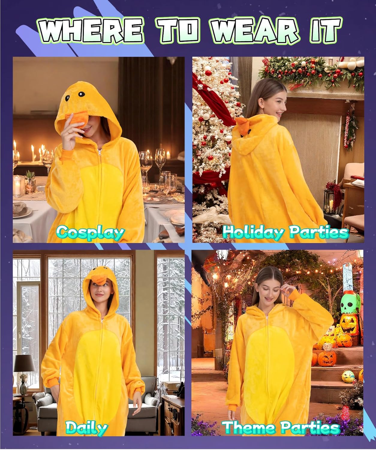 Unisex Adult Animal Onesie Pajamas, Men Women Flannel Halloween Cosplay Costume - Image 6