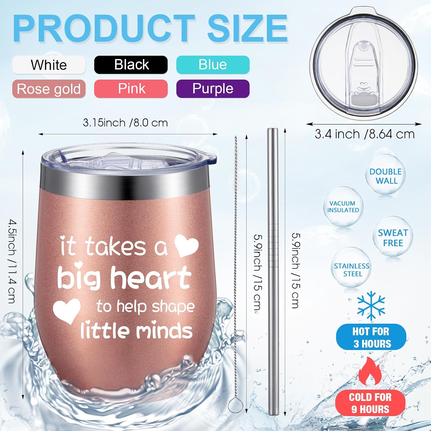Umigy 18 Pcs End of Year Teacher Gifts Bulk 12 oz Teacher Tumbler Graduation Appreciation Gifts 6 Makeup Bag, 6 Apple Keychains, 6 Travel Mug Cups for Women Thank You Staff Daycare Sunday School