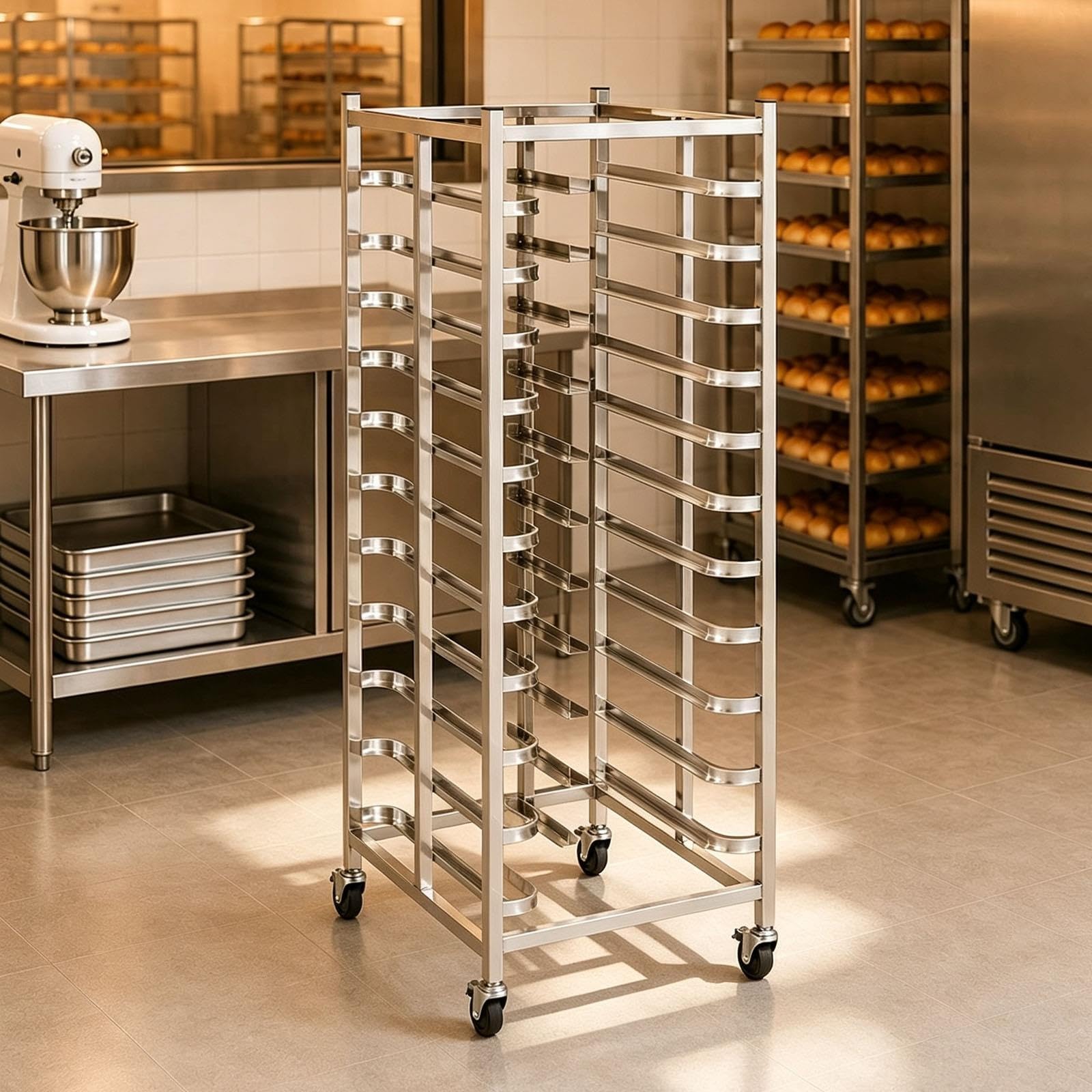 Scaffale resistente per padelle a 12 ripiani con ruote, griglia di raffreddamento per pane commerciale per panifici, ristoranti e catering, salvaspazio, durevole ed efficiente