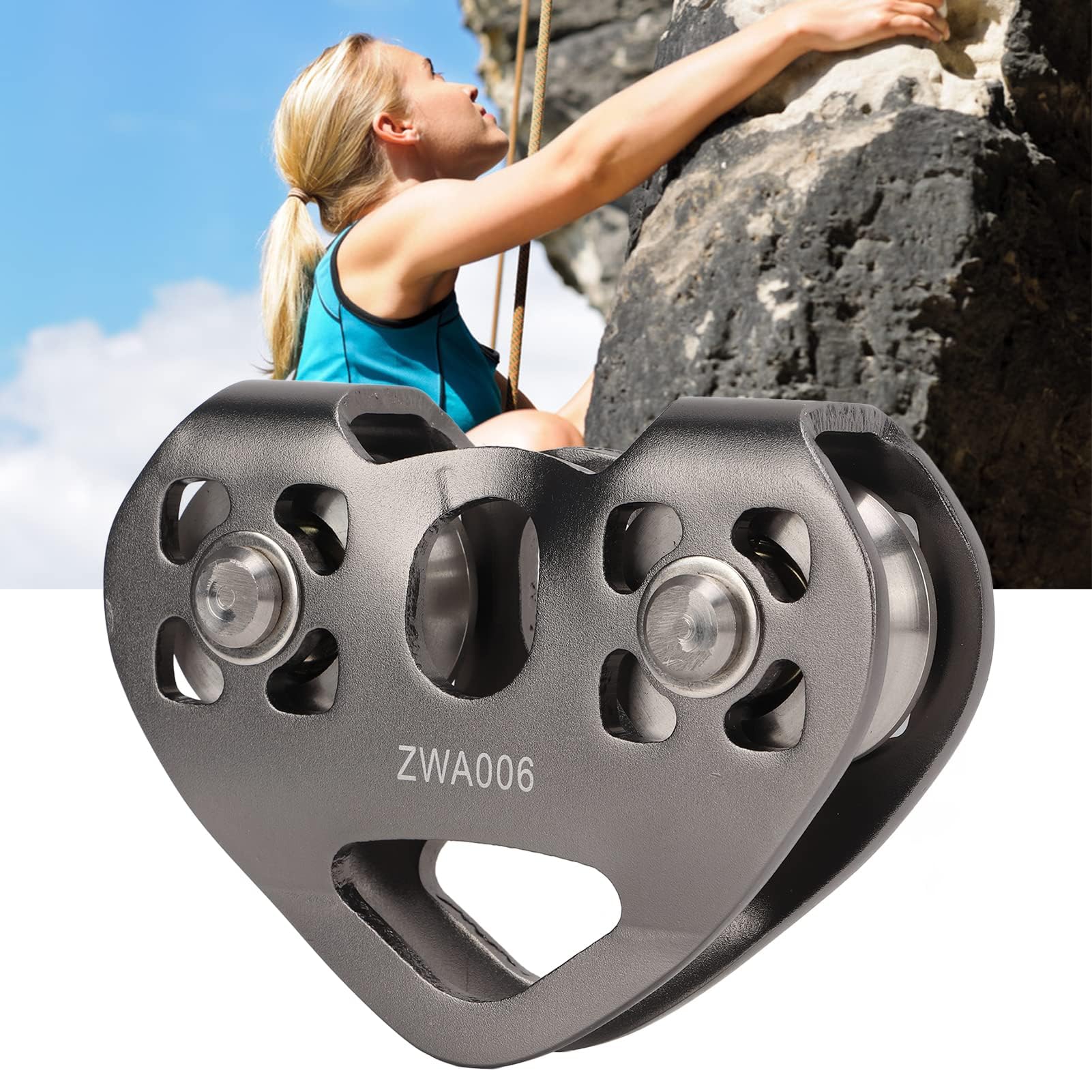 Polea de Doble Carrete de Aluminio Aeronáutico con Rodamientos Dobles para Montañismo y Escalada Ligera y Portátil con Superficie Lisa