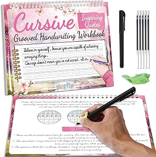gisgfim Grooved Cursive Handwriting Workbook Magic Reusable Grooved Cursive Handwriting Practice Guided Tracing with Disappearing Ink Pens for Beginner Learning Activities Supplies (Inspiring Quotes)