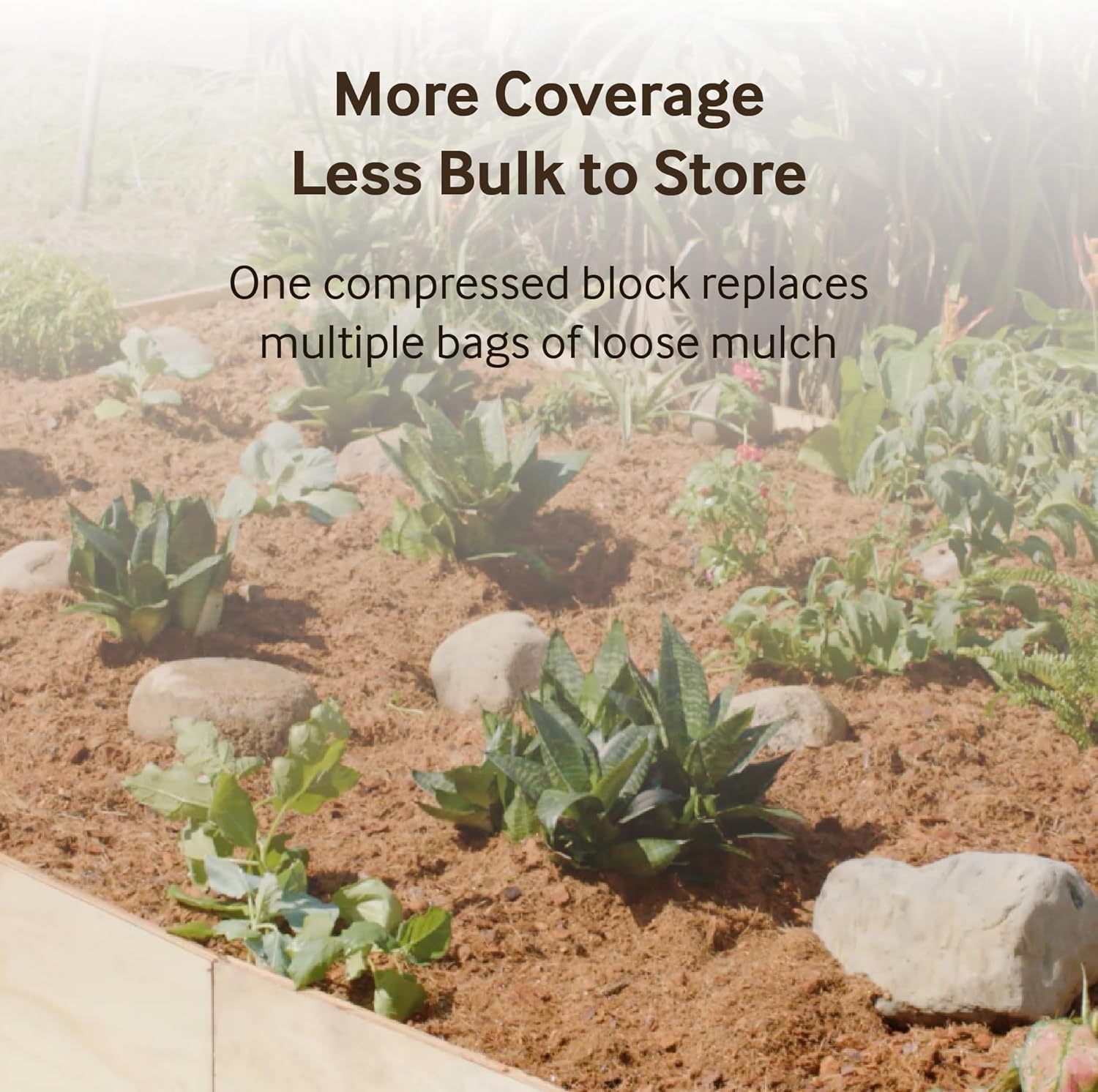 Coco Mulch Natural Ground Cover 9.1 lb. Compressed Coconut Coir Block – Expands to 16 Gallons, Covers 17.5 Sq Ft, Tree-Free Mulch for Beds, Trees, and Landscapes