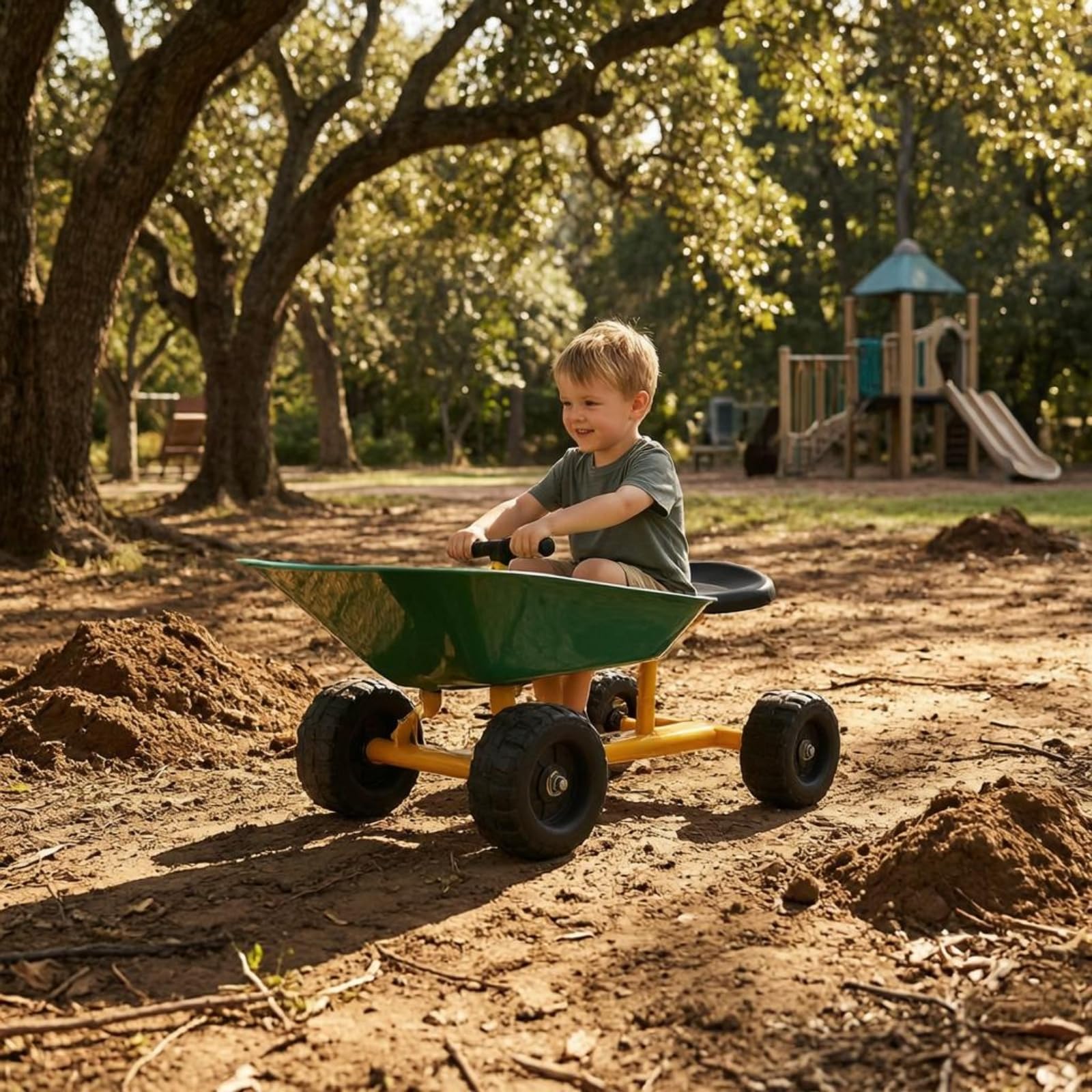 Kinder Baufahrzeug Sandkarren Sandwagen Schubkarre Spielauto mit Schiebegriff Und Rutschfesten Reifen aus Carbonstahl Und für Sandkasten Spielplatz Wiese, Grün