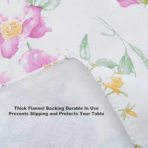 Miniatura 7 de Newbridge Mantel de vinilo con parte trasera de franela de vinilo floral de campos de flores silvestres de Pascua, mantel de vinilo de fácil cuidado