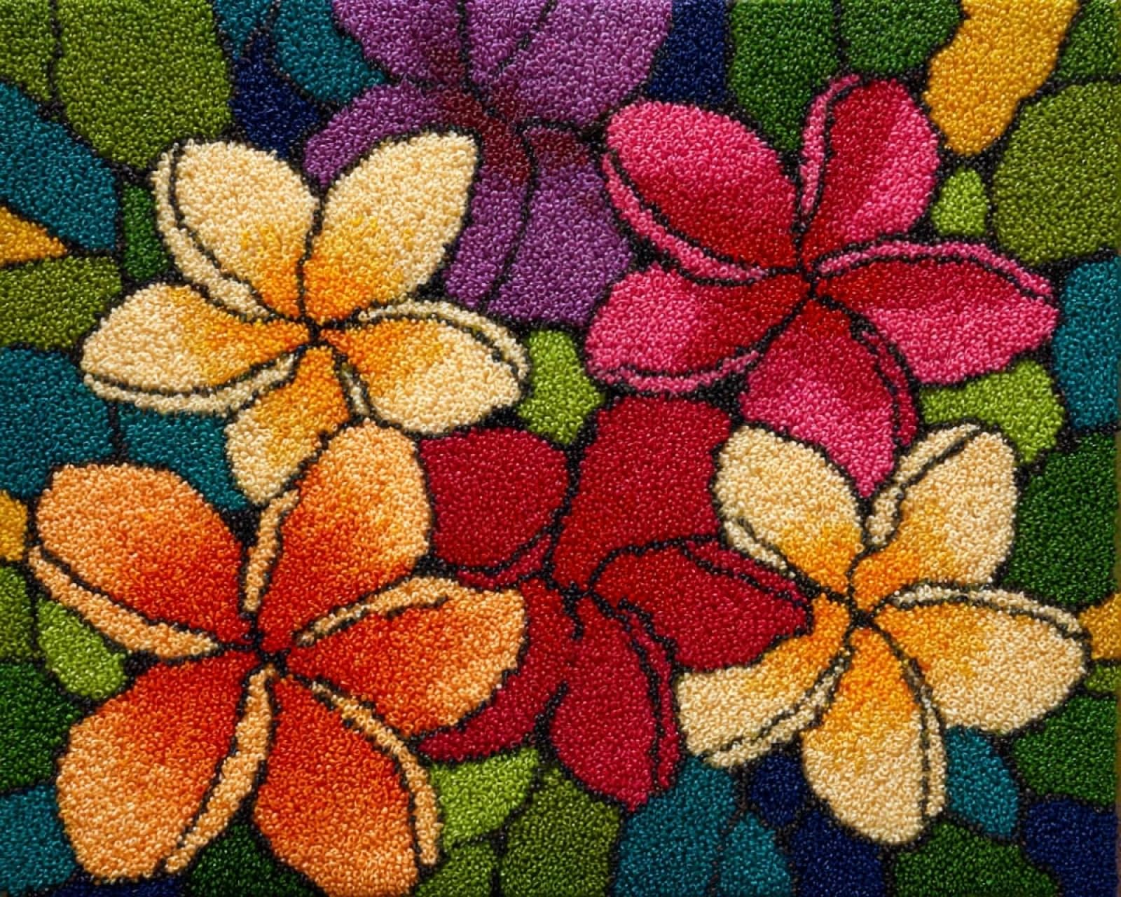 Wallphantom 004 Rug Making Kit For Adults Beginners,Beautiful Frangipani,Latch Hook Cushion Kits,Carpet Embroidery Needlework Crocheting,Tapestry For Home Decoration,80X115cm