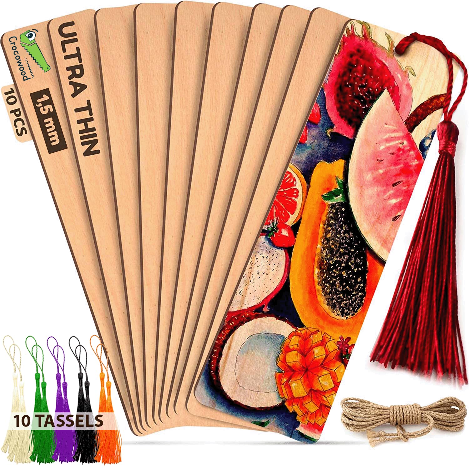 20 UND Marcadores en Blanco Set: 10 Marcapáginas de Madera + 10 Borlas Colores - Marcapáginas de Madera Sin Terminar Etiquetas Madera Marcadores Manualidades