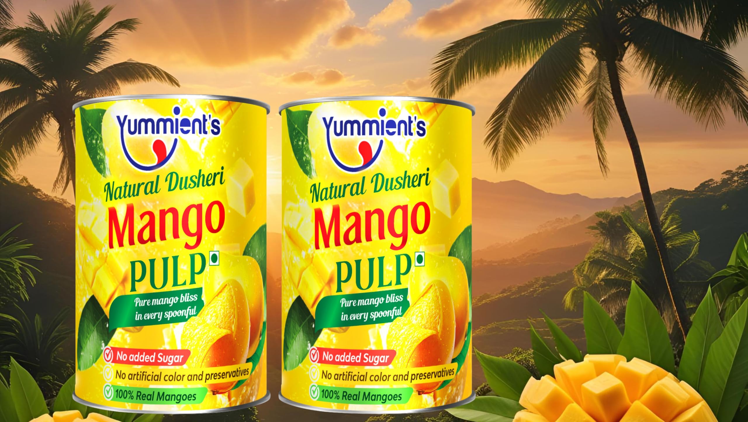 Yummients Pure Mango Pulp Unsweetened – 1.6kg (800g x 2 Cans) | No Added Sugar | 100% Natural Alphonso/Kesar Mango Puree | Ideal for Aamras, Juices & Desserts - Image 3 thumbnail