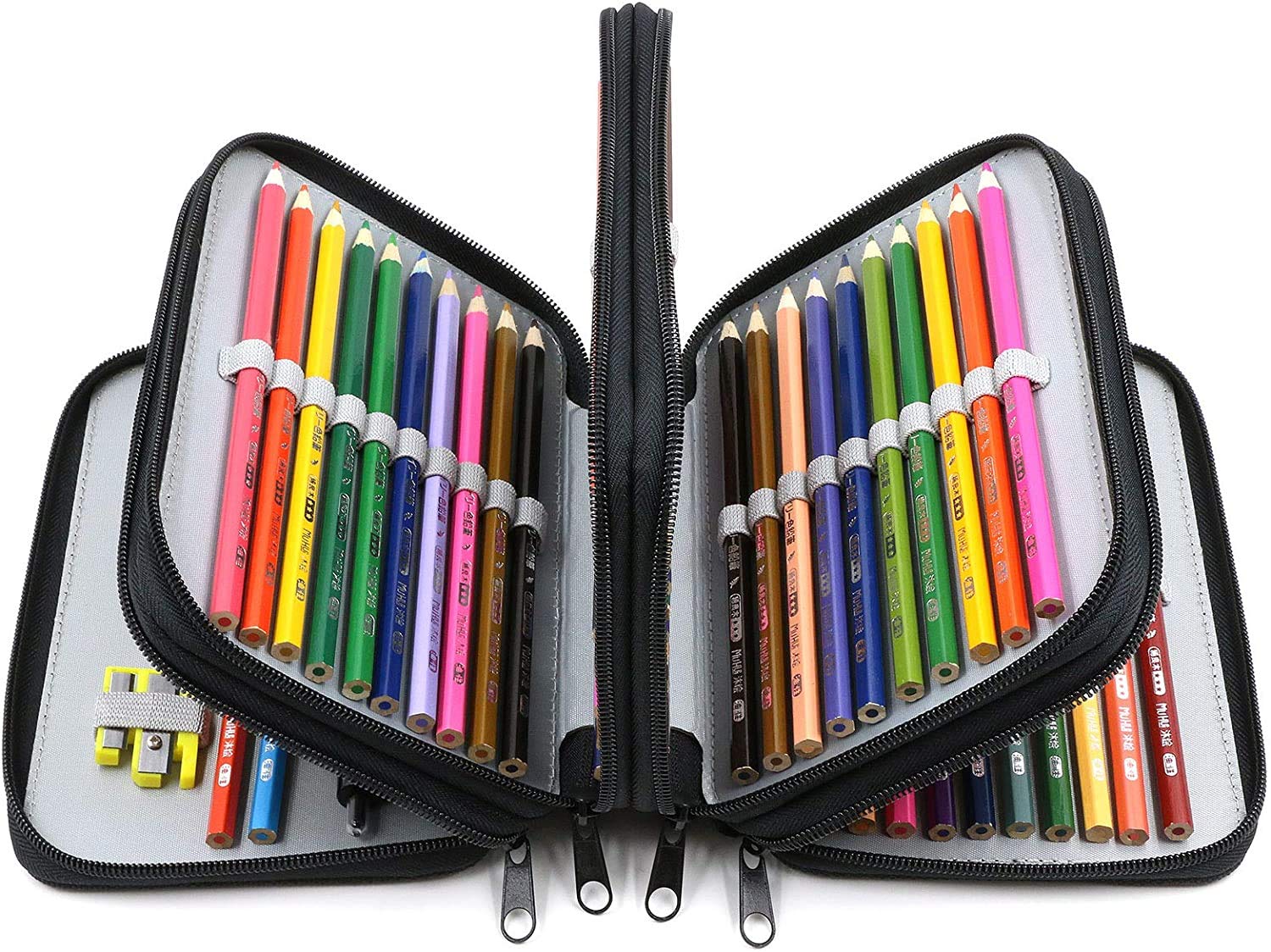 72 Holes Handy Multi-Layer Zipper Pencil Case with Handle Strap, Oxford Fabric (Black)-image-37