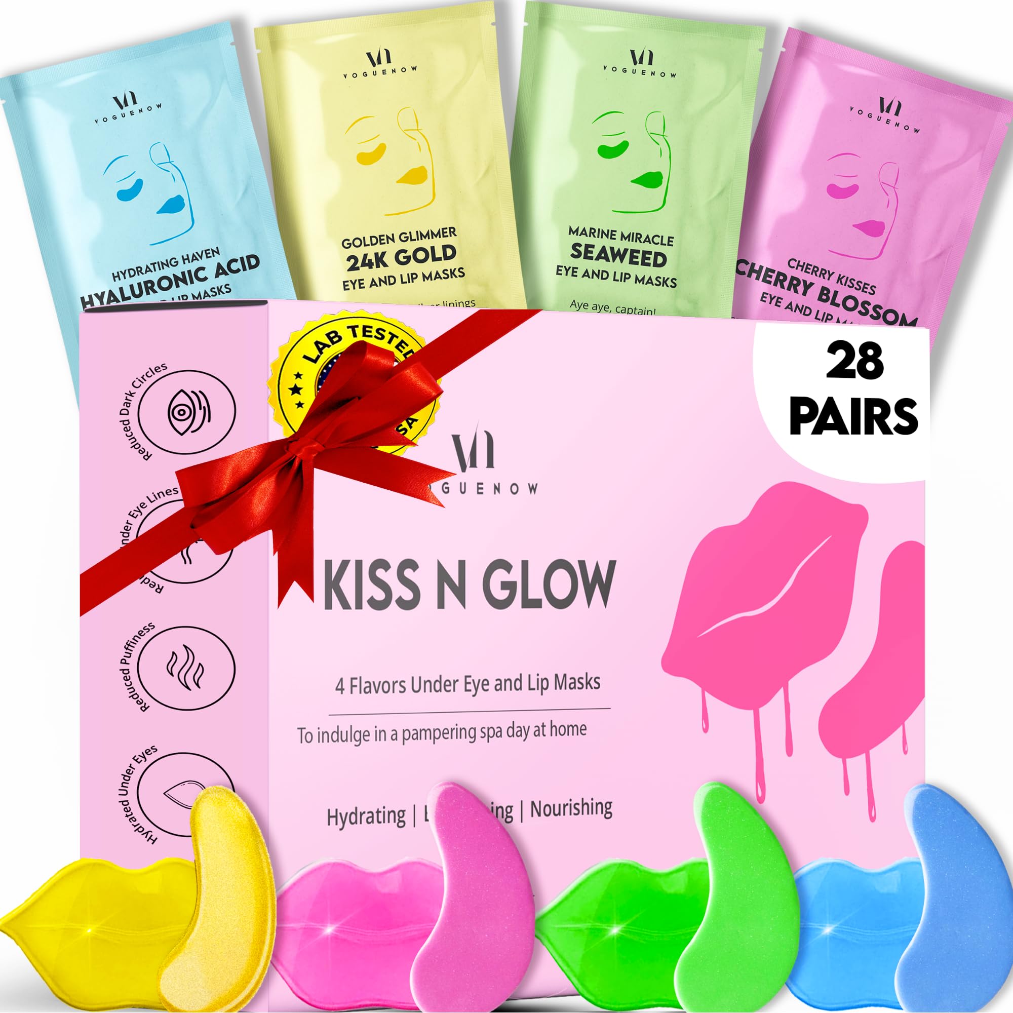Under Eye Patches & Lip Patches Set of 28 - Under Eye Patches for Dark Circles and Puffiness - Lip Mask for Dry Lips - Hydrating 4 Flavors Eye Masks (Reduce Dark Circles) & Lip Masks (Soft Plump Lips)