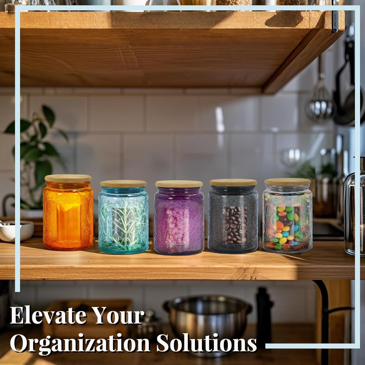 8oz Decorative Glass Jars with Airtight Bamboo Lids (4 Colors - 20pc), Vintage Food Storage Containers, Home Décor Candle Making Parties Wedding Baby Shower Favors Gift