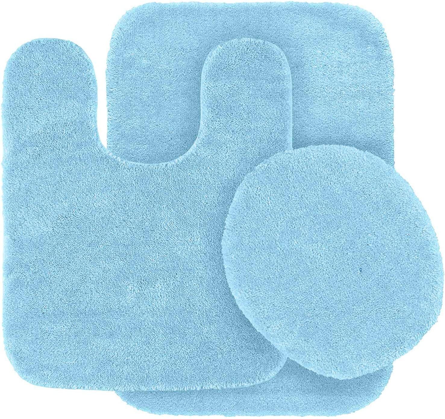 #6 Bath Mat, Contour Mat, and Lid Cover, with Rubber Backing Bathroom Set 3 Piece Solid Assorted Colors (Baby Blue)
