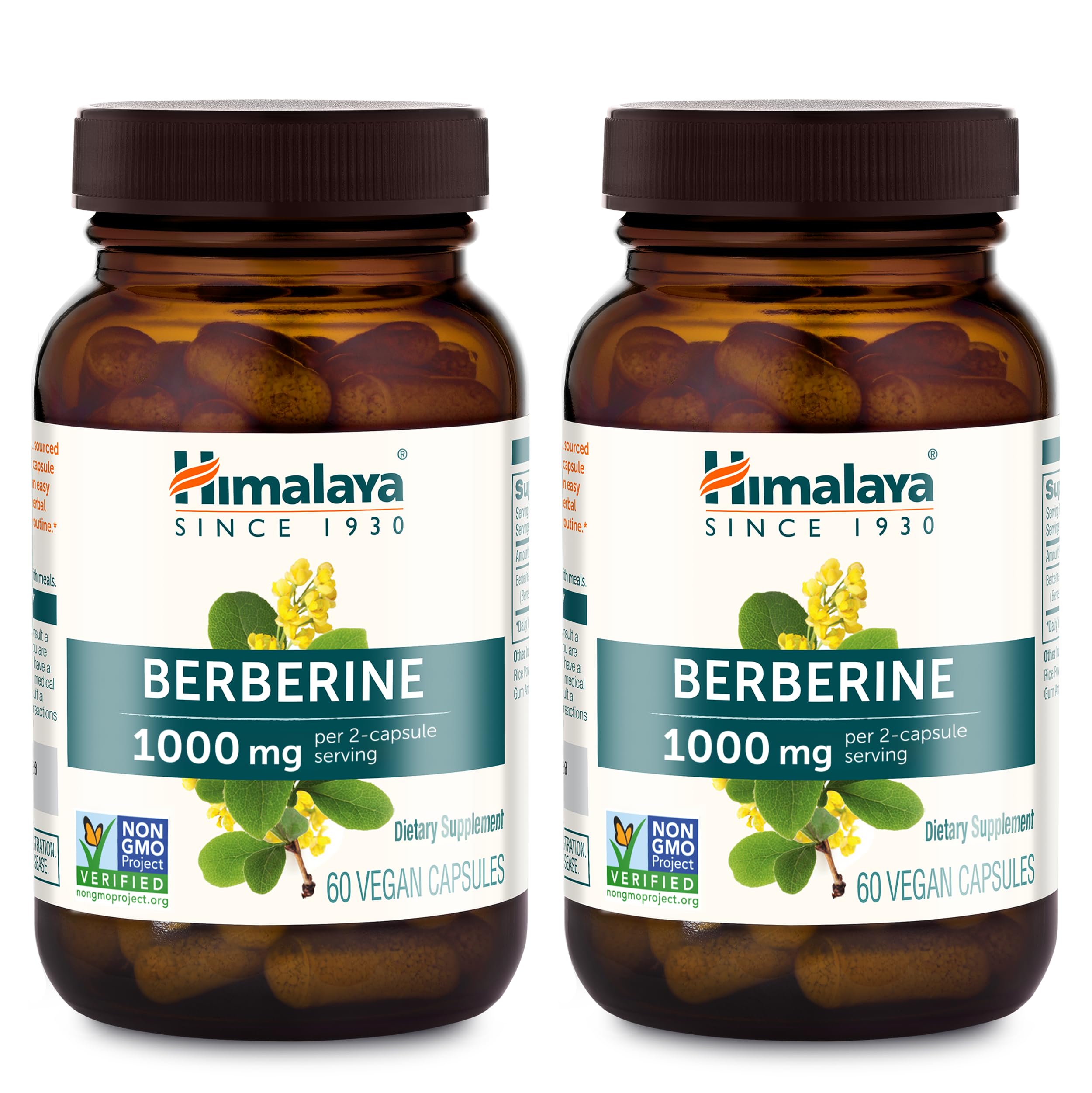 Himalaya Berberine Supplement, 1000 mg per Serving, 60 Capsules, 2 Pack 60 Count (Pack of 2)
