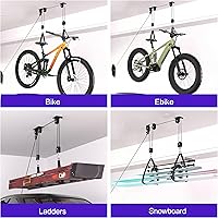 Vista 7 de Paquete de 2 polipastos de bicicleta, sistema de polea de elevación de bicicleta eléctrica resistente para almacenamiento en techo de garaje