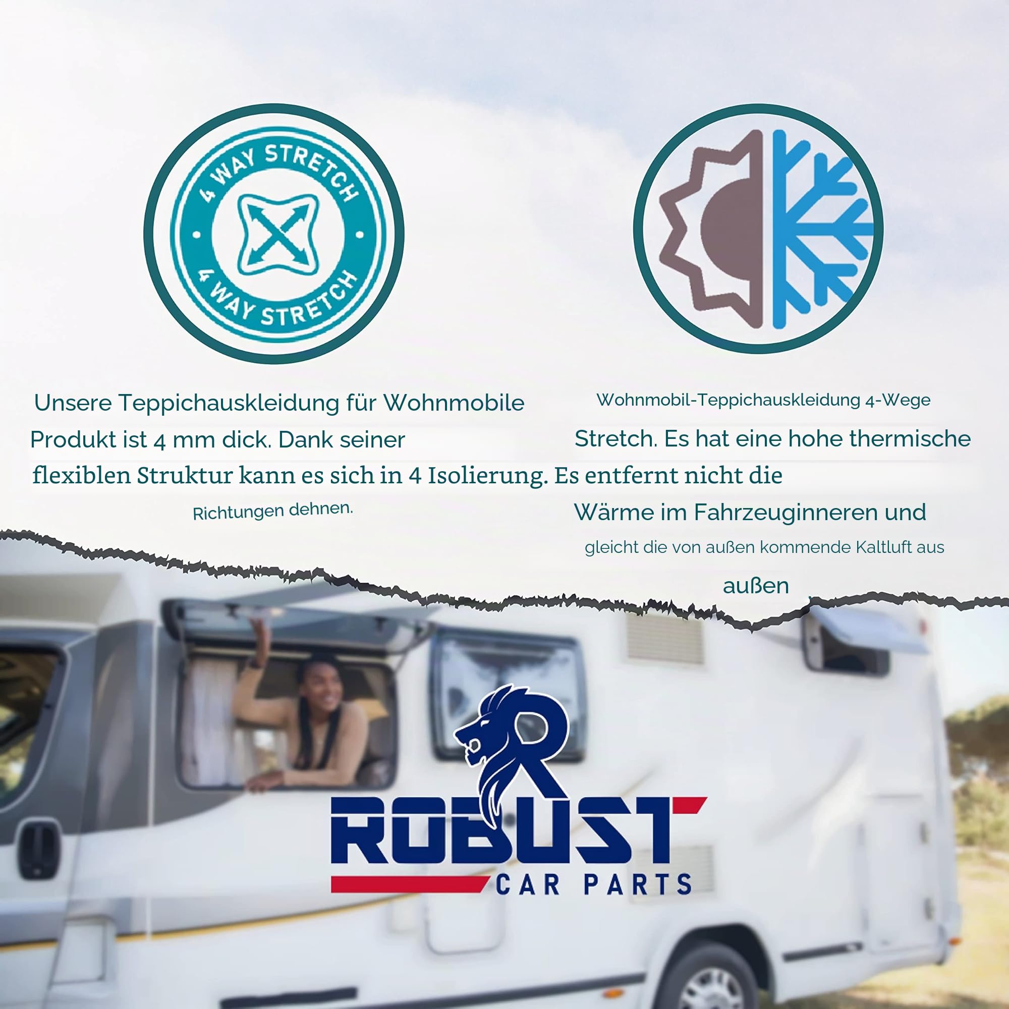 4-Wege-Teppich-Auskleidung mit super Stretch-Futter, für Wohnmobil, Auto, Fahrzeuginnenraum, Blau, 3 m x 2 m