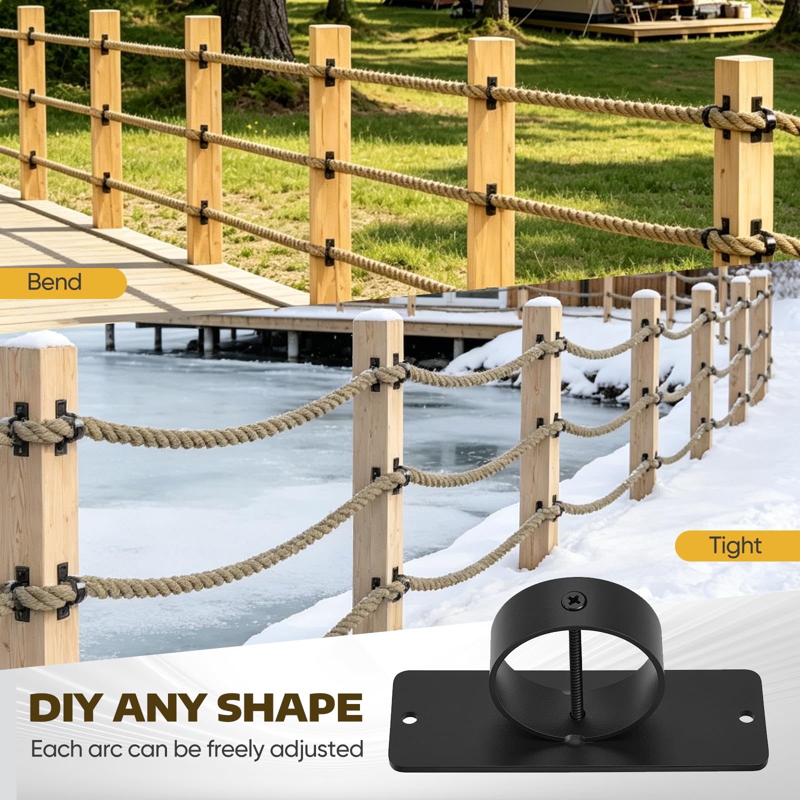 Supports De Corde, Kit De Fixation 5 Pièces équerres Anneaux Et Supports Pour Clôtures Escaliers Garde Corps De Terrasse Et Mains Courantes Quincaillerie Murale Pour Une Installation Facile