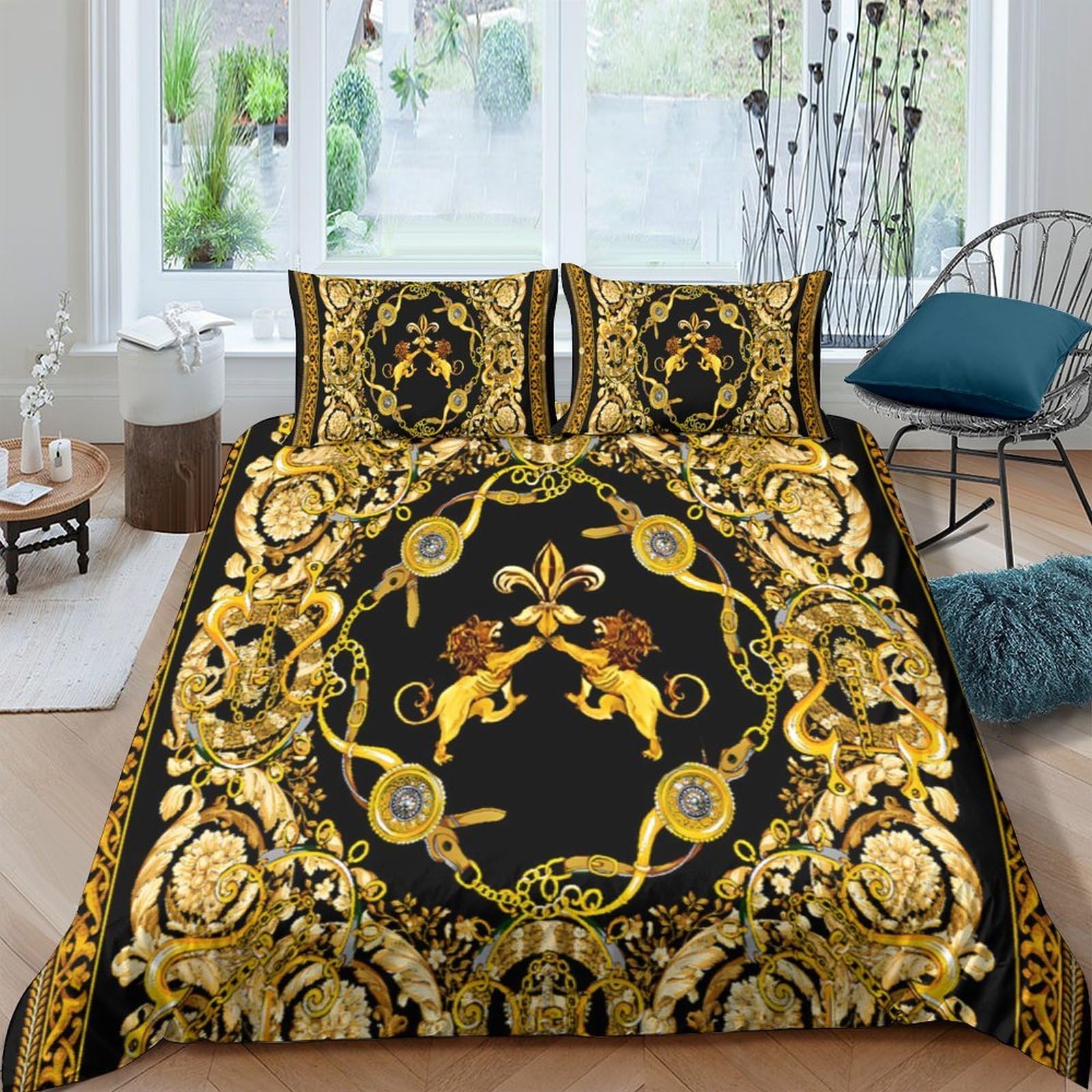 3D Printed Baroque Lion Duvet Cover, Microfiber Comforter Cover Hidden